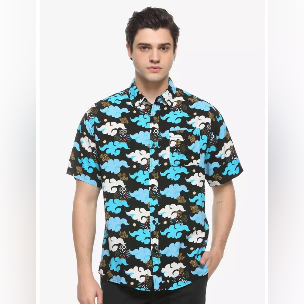 Delusions of Grandeur Cloud Blue & White & Black Button Up